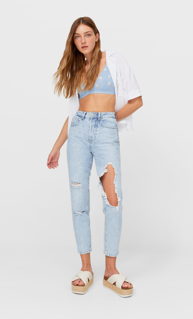 

Stradivarius Mom-Fit-Jeans Mit Schlitzen Denim 32