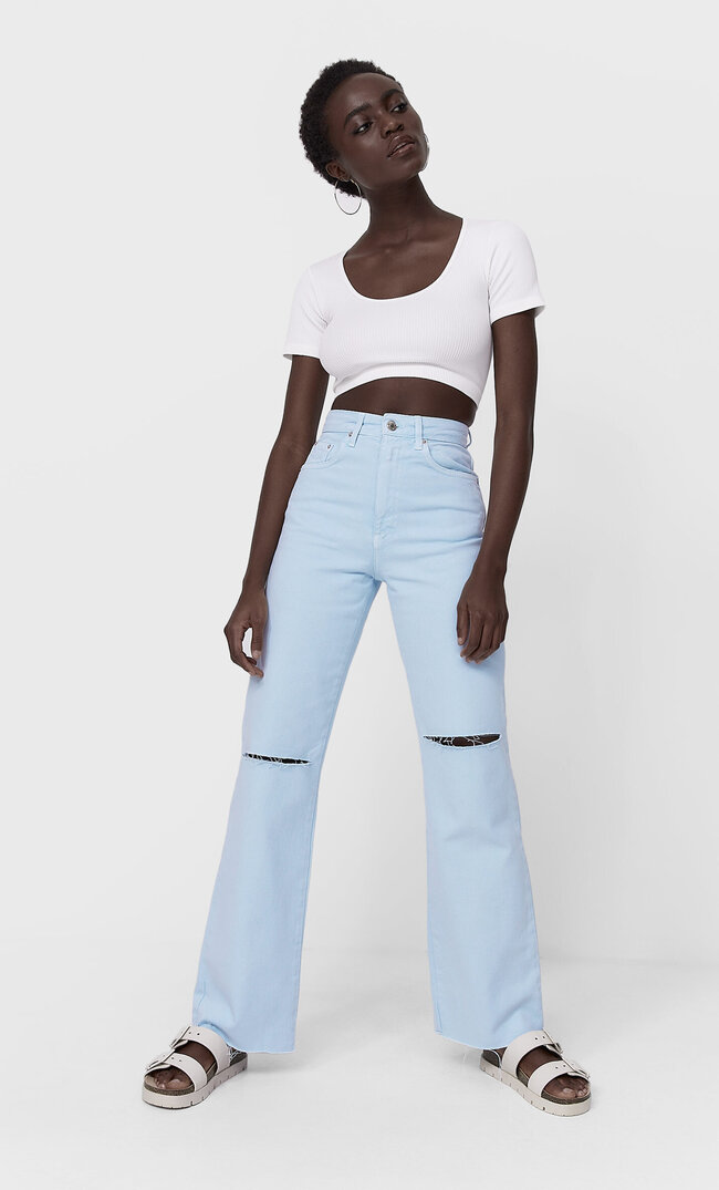 

Stradivarius Jeans Im Straight Fit Mit Rissen Himmelblau 38