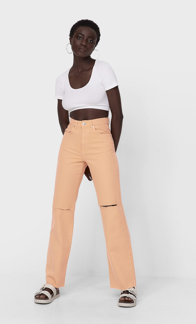 

Stradivarius Jeans Im Straight Fit Mit Rissen Pfirsich 34