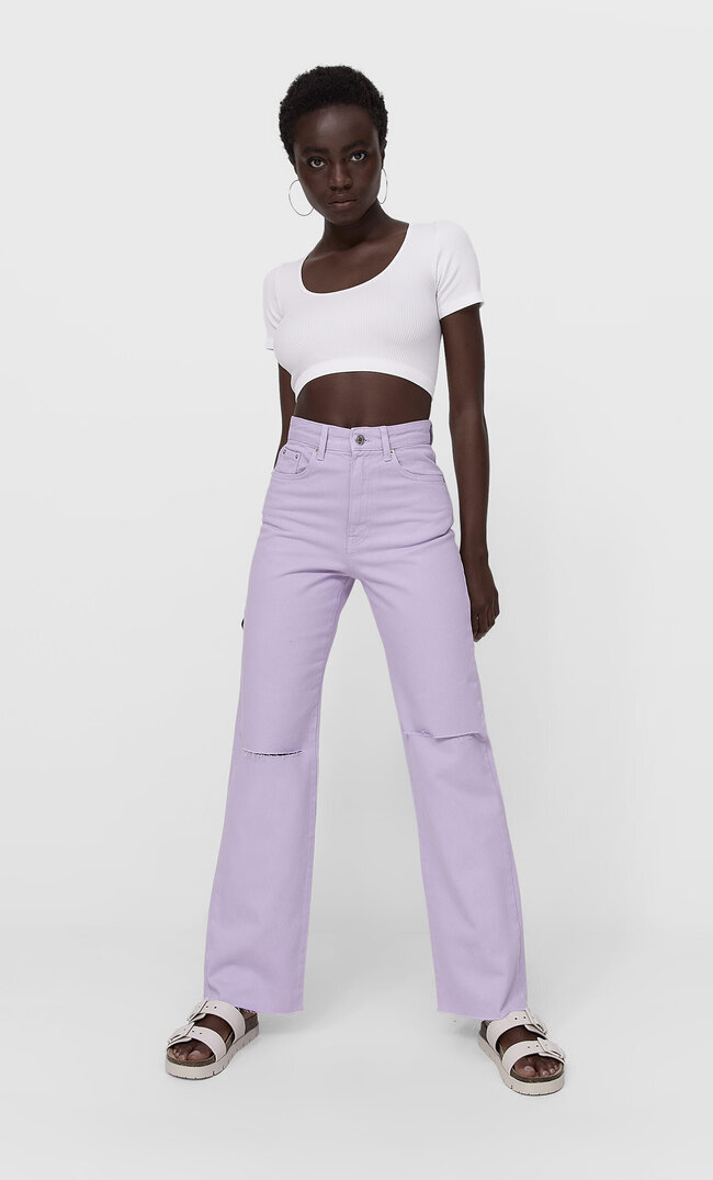 

Stradivarius Jeans Im Straight Fit Mit Rissen Lila 36