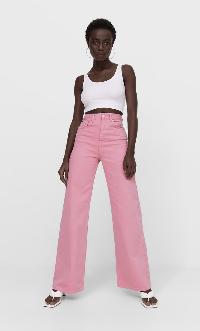 

Stradivarius Super-Wide-Leg-Jeans In Verschiedenen Farben Kaugummirosa 32