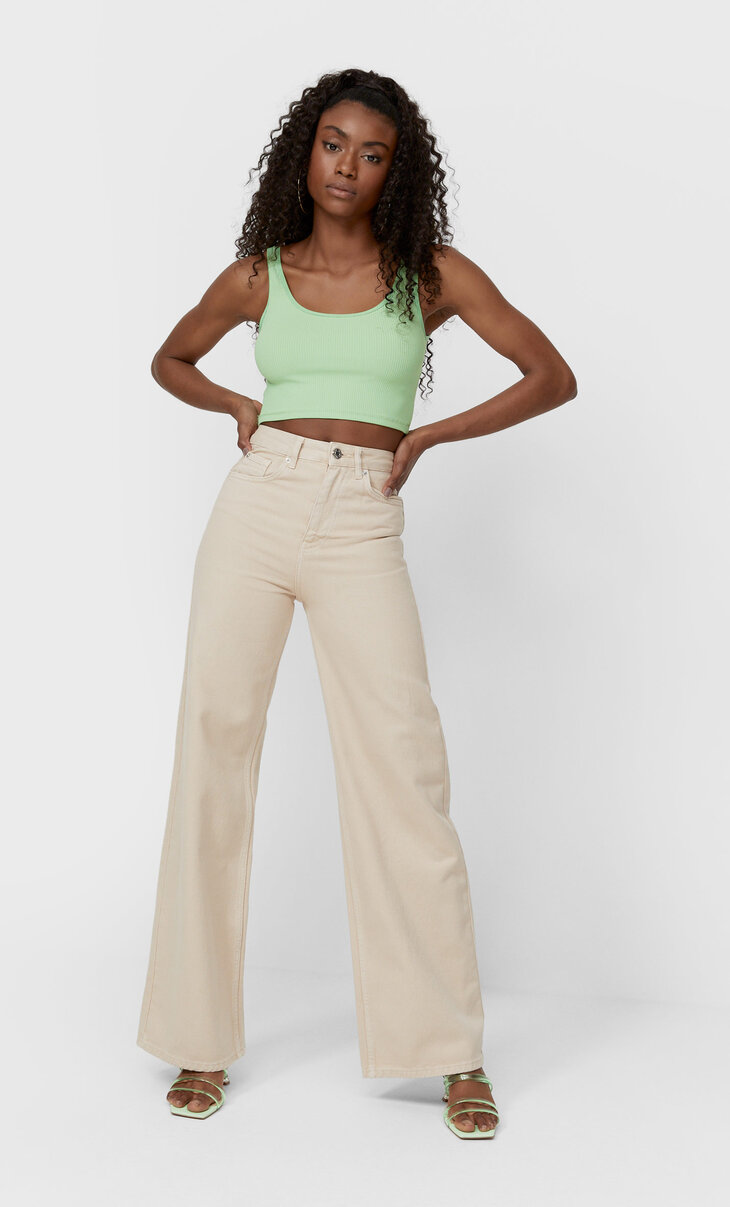 Colour super wide-leg jeans - Women's fashion | Stradivarius Kuwait