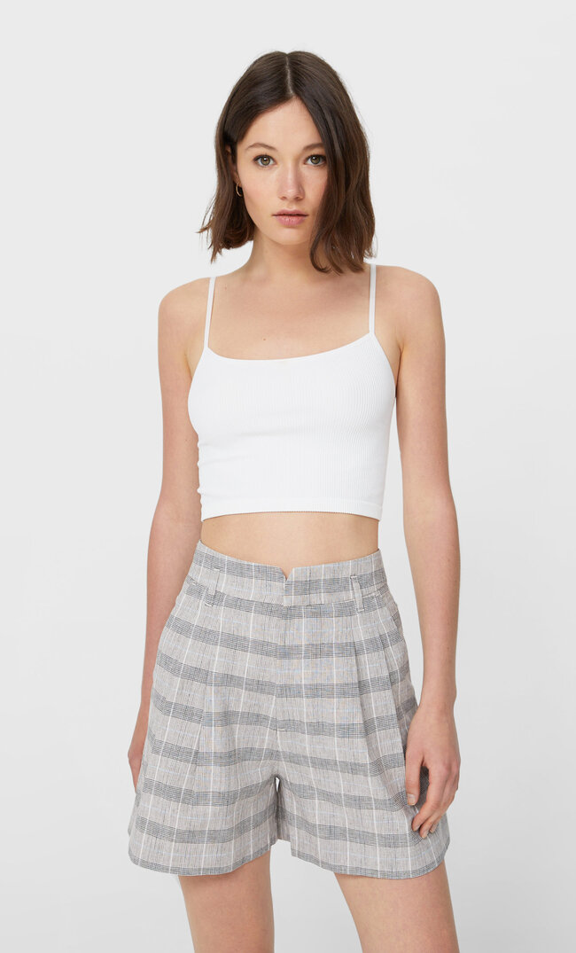 

Stradivarius Elegante Shorts Mit Karomuster Gelbbraun 34