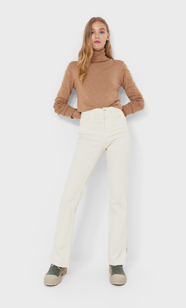 Stradivarius Sweter Z Golfem Kobieta Beżowy Xs