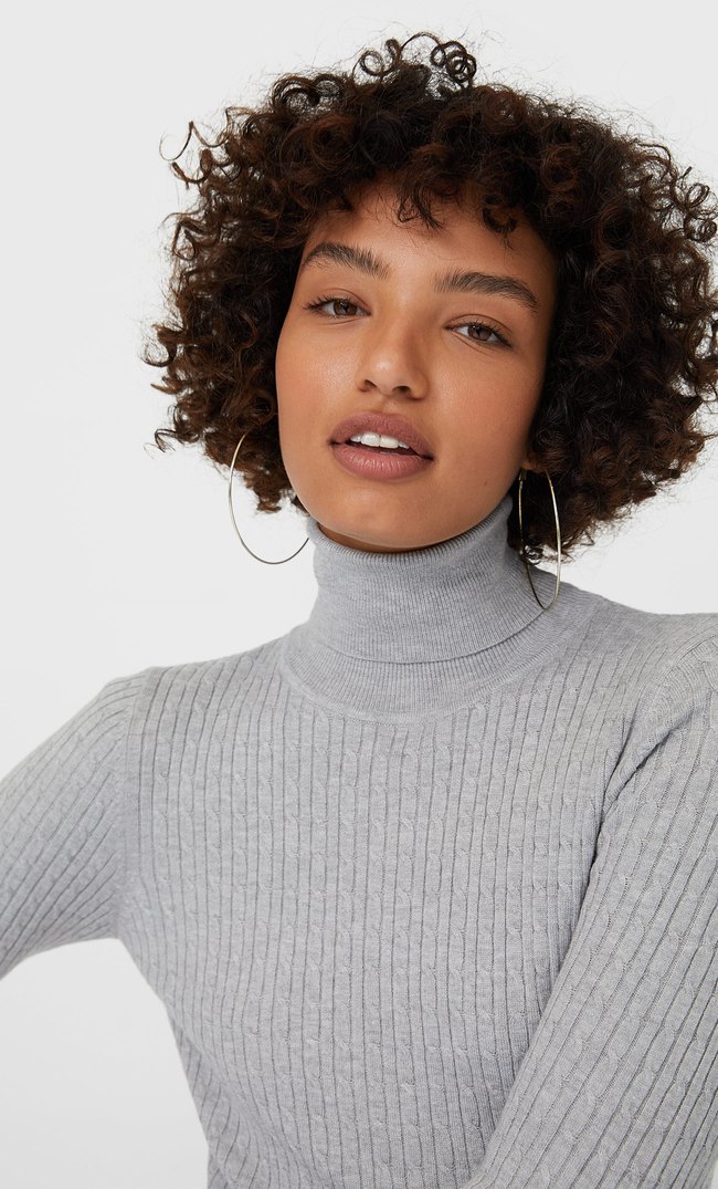 

Stradivarius Sweter Z Półgolfem Kobieta Popielaty M