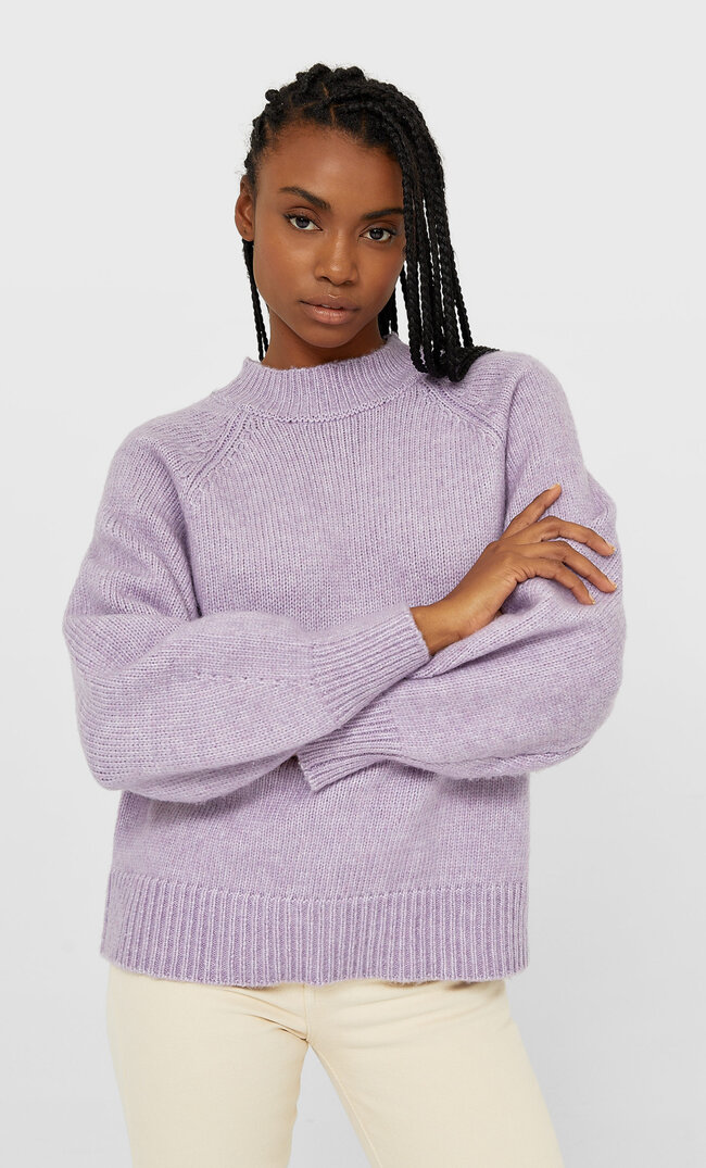 

Stradivarius Sweter Z Filcowanej Dzianiny Kobieta Liliowy M