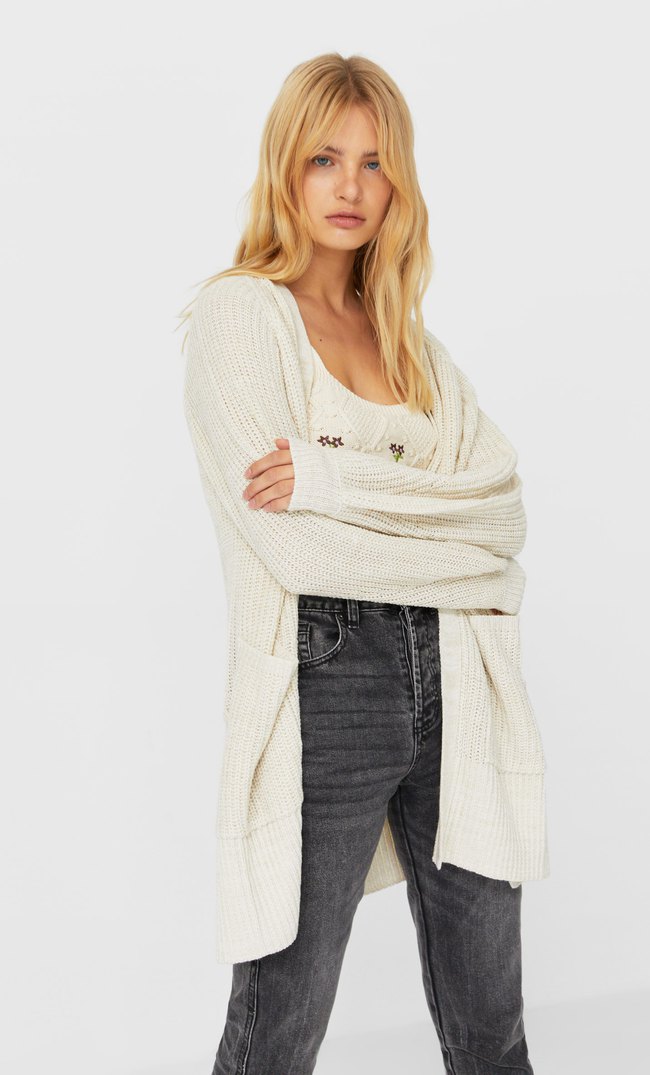 

Stradivarius Lange Strickjacke Steingrau S
