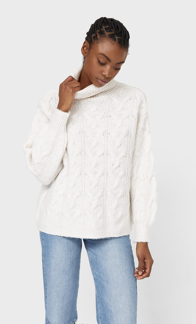 

Stradivarius Filcowany Sweter Z Warkoczowym Splotem Kobieta Ecru Xs