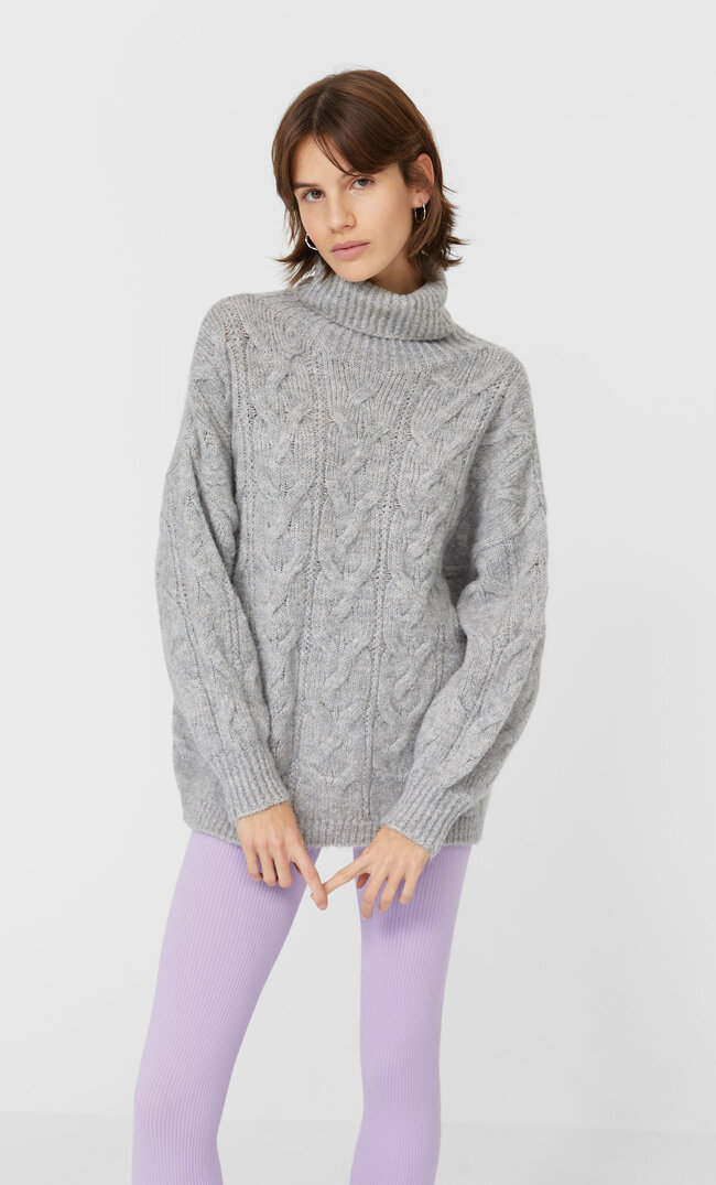 

Stradivarius Filcowany Sweter Z Warkoczowym Splotem Kobieta Popielaty M