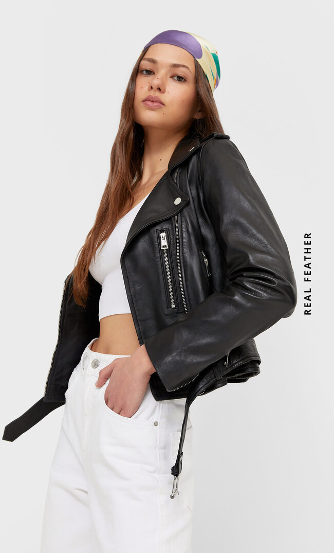 

Stradivarius Skórzana Kurtka Typu Biker Kobieta Czarny L