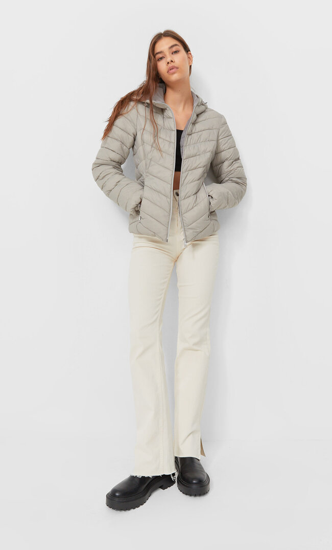 

Stradivarius Steppjacke Mit Kapuze Grau M