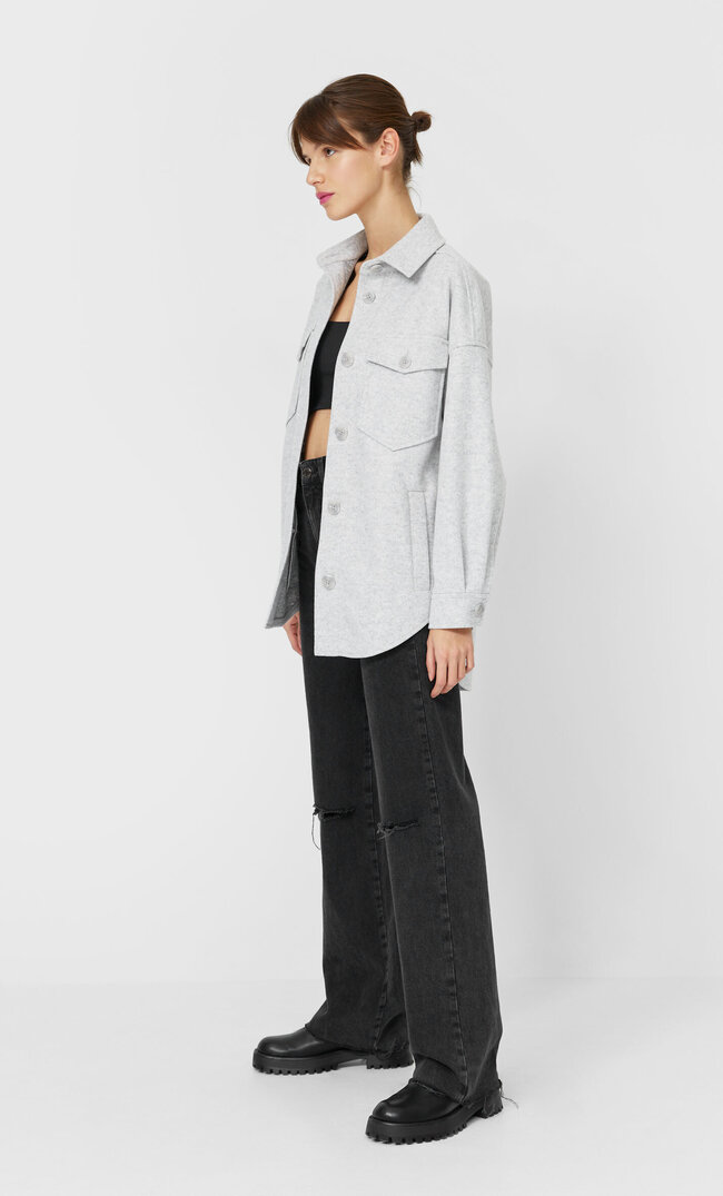 

Stradivarius Koszula Wierzchnia Oversize Z Dzianiny Kobieta Popielaty Xs