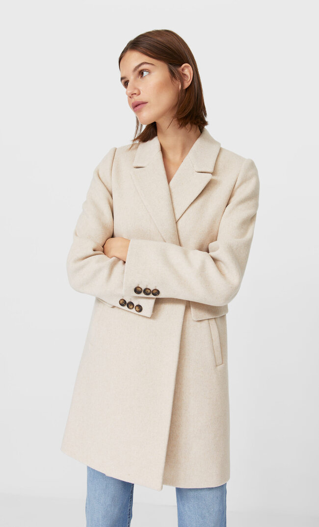 Stradivarius Płaszcz Basic Kobieta Ecru M