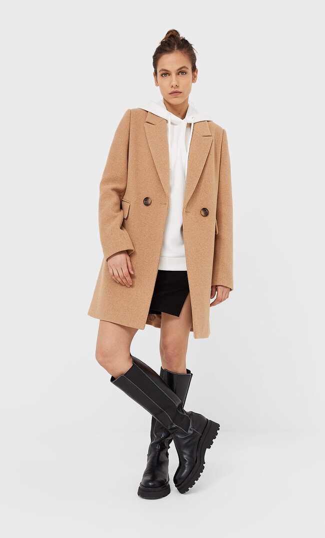 

Stradivarius Płaszcz Basic Kobieta Beżowy L
