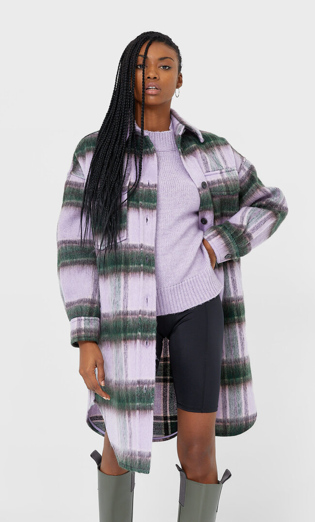 

Stradivarius Lange Hemdjacke Mit Karomuster Lila Xs