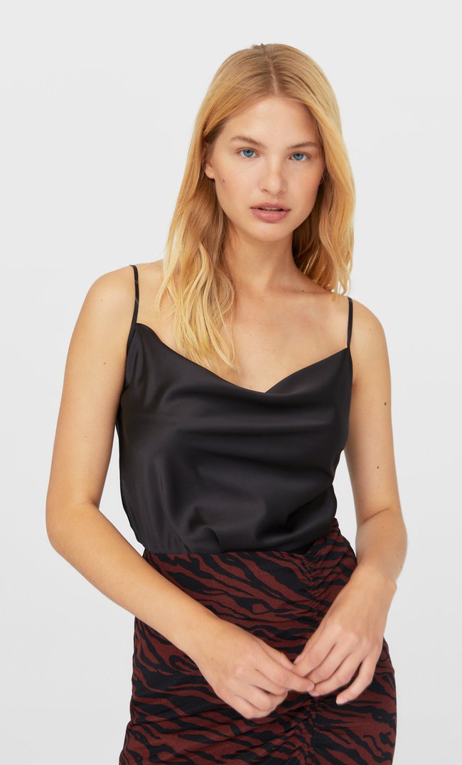 

Stradivarius Satynowy Top Na Ramiączkach Kobieta Czarny M
