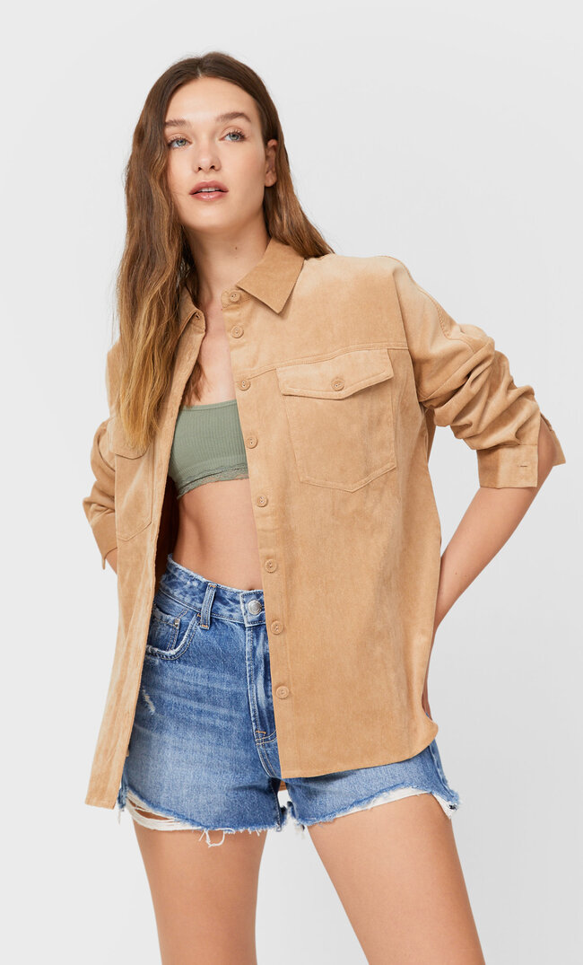 

Stradivarius Hemdjacke Aus Cord Beige Xs