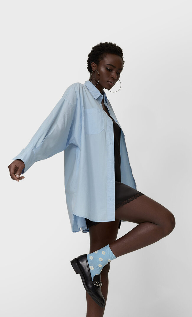 

Stradivarius Popelinhemd Im Oversize-Schnitt Himmelblau M