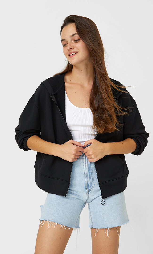 

Stradivarius Bluza Z Kapturem Na Suwak Kobieta Czarny L