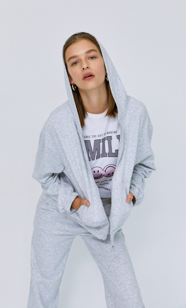 

Stradivarius Hoodie Mit Reißverschluss Grau Melange L