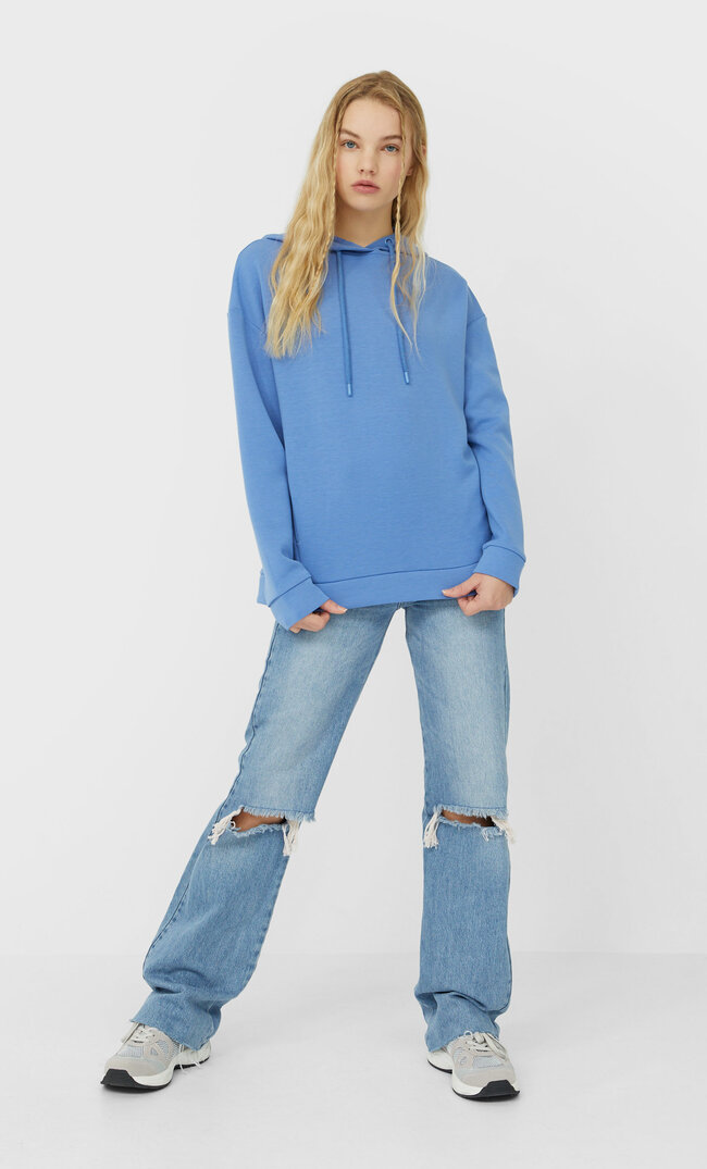 

Stradivarius Bluza Basic Z Kapturem Kobieta Niebieski L
