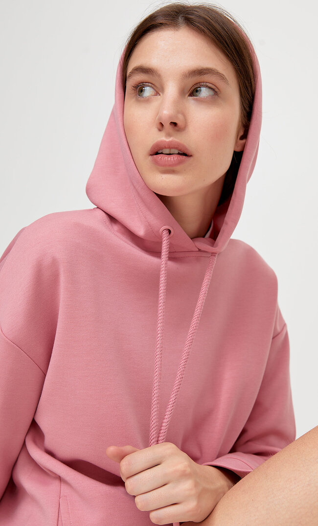 

Stradivarius Bluza Basic Z Kapturem Kobieta Cukierkowy Róż S