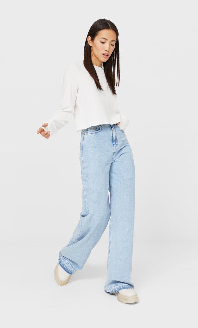 

Stradivarius Cropped-Shirt Mit Patentmuster Vanille S