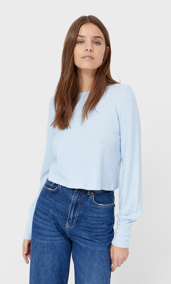

Stradivarius Cropped-Shirt Mit Patentmuster Himmelblau S