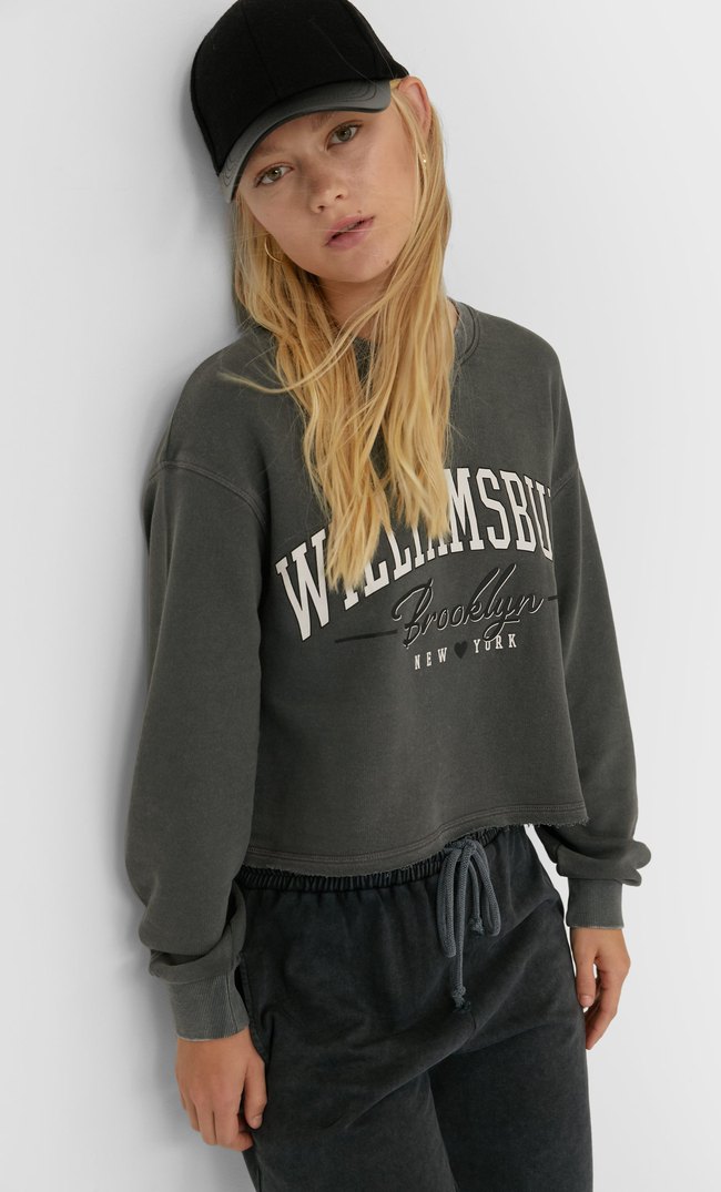 Stradivarius Cropped-Sweatshirt Grau Melange M