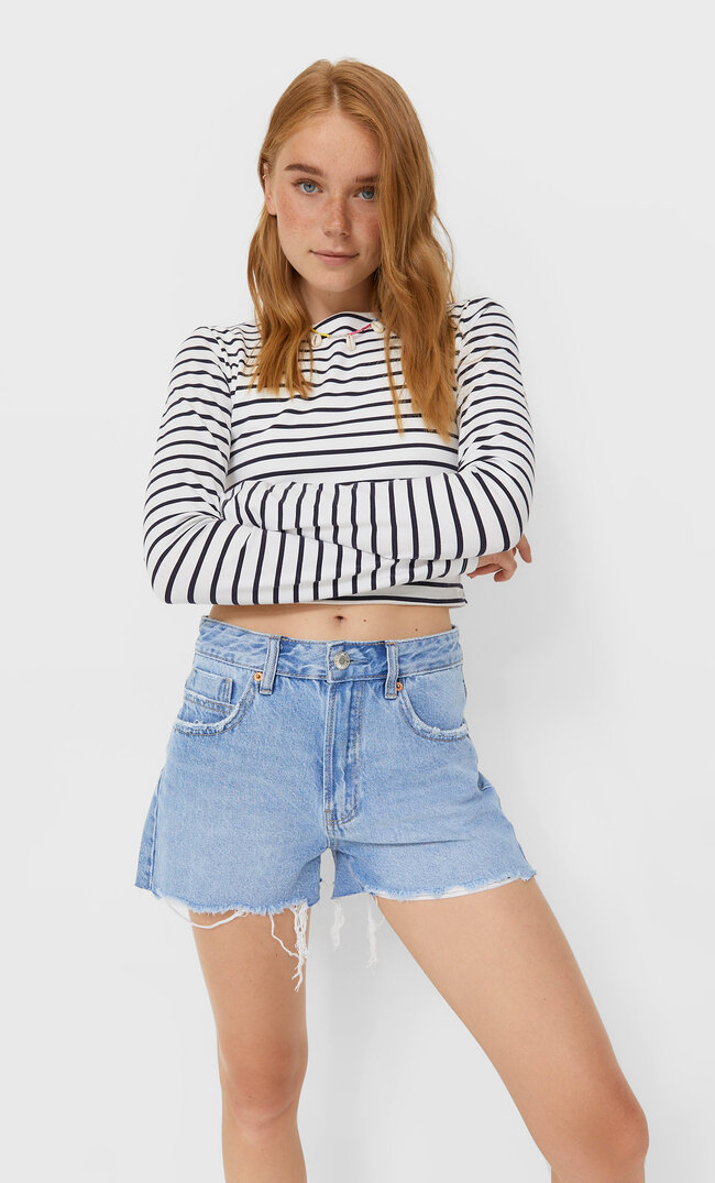 

Stradivarius Cropped-Top Mit Langen Ärmeln Marineblau Xl