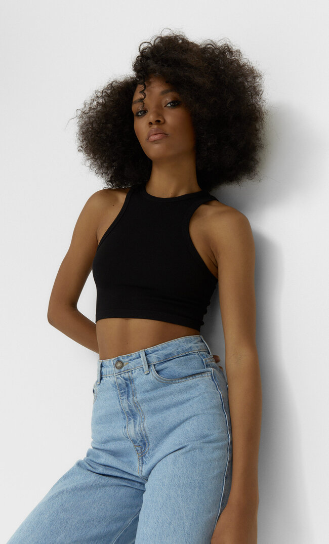 

Stradivarius Bezszwowa Koszulka Z Dekoltem Halter Kobieta Czarny Xl