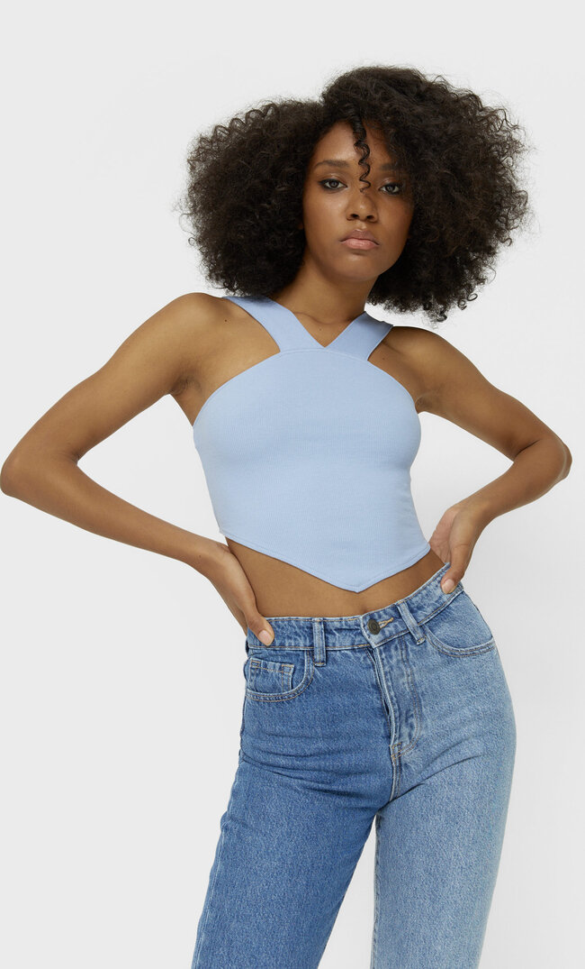 

Stradivarius Tuch-Top Mit Neckholder Himmelblau Xl