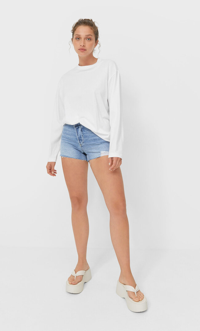 

Stradivarius Koszulka Oversize Z Długim Rękawem Kobieta Biały Xs