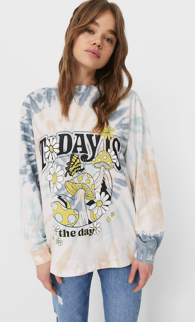 

Stradivarius Langarmshirt Mit Tie-Dye-Print Lachsrosa S
