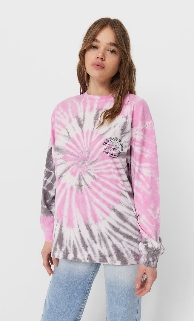 

Stradivarius Langarmshirt Mit Tie-Dye-Print Fuchsia S