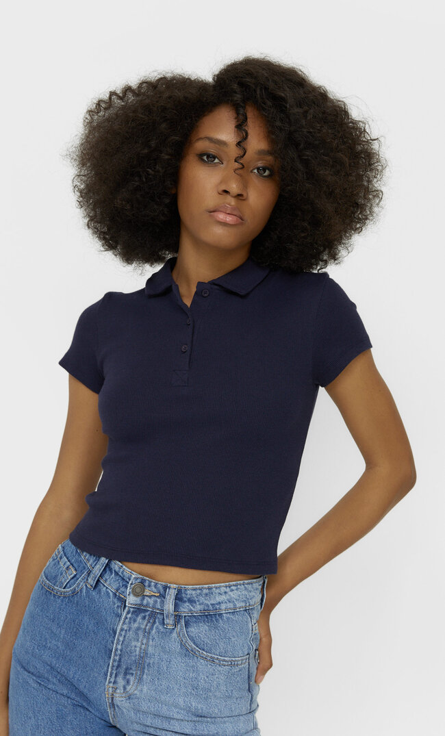 

Stradivarius Poloshirt Mit Patentmuster Marineblau S