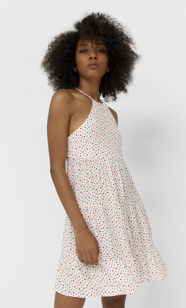 

Stradivarius Neckholder-Kleid Mit Sternen Ecru Xs