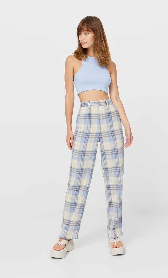 

Stradivarius Wide Leg Hose Mit Karomuster Vanille 44