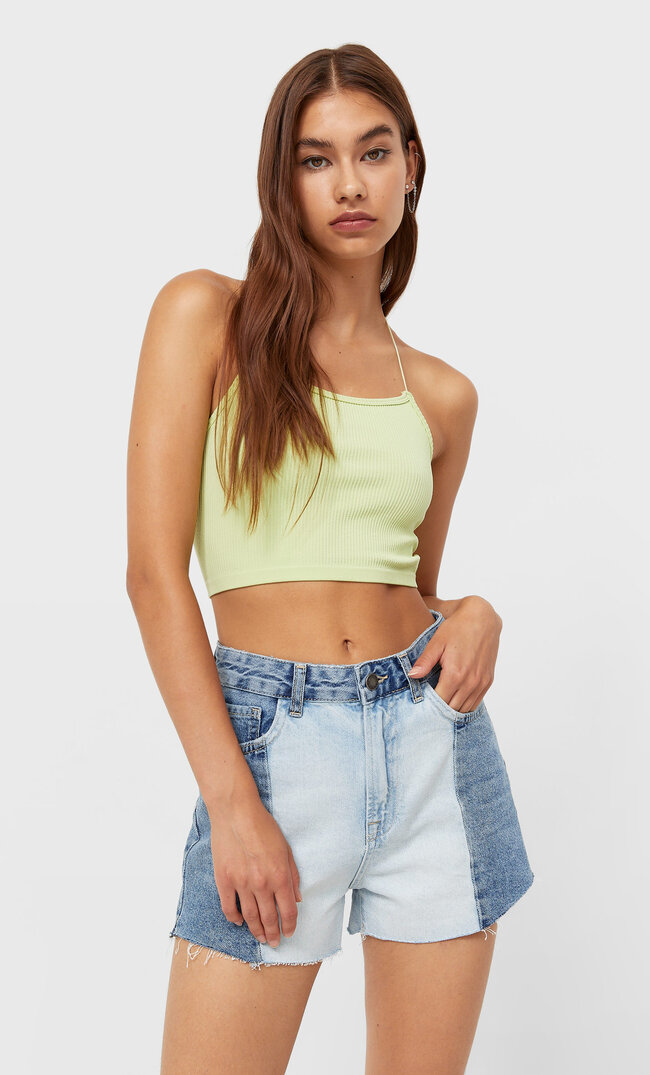 

Stradivarius Jeansshorts Patchwork Helles Denim 40