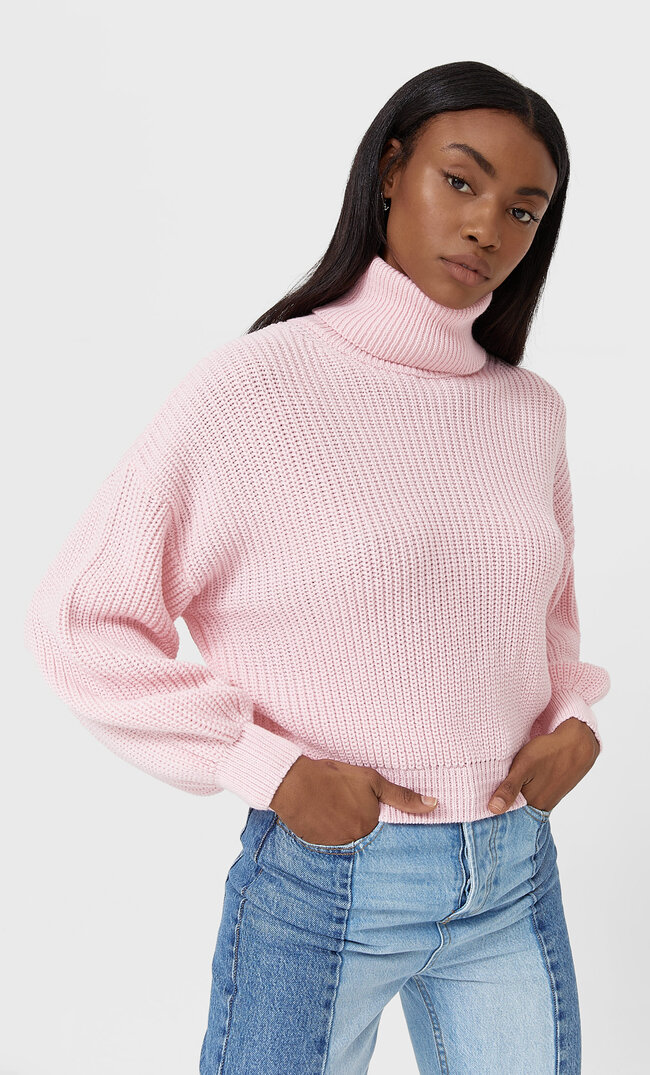 

Stradivarius Sweter Z Golfem I Bufiastymi Rękawami Kobieta Cielisty Róż Xs