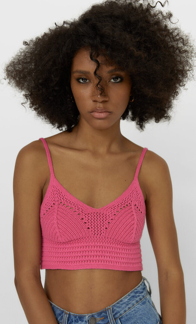 

Stradivarius Szydełkowy Biustonosz Bralette Kobieta Jasnoróżowy M