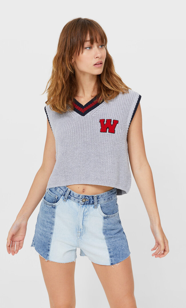 

Stradivarius Cropped-Pullunder Mit Patch Grau Melange Xl