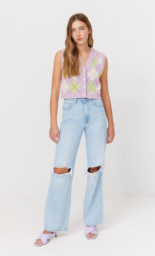 Stradivarius Cropped-Weste Mit Knöpfen Malvenfarben Xl