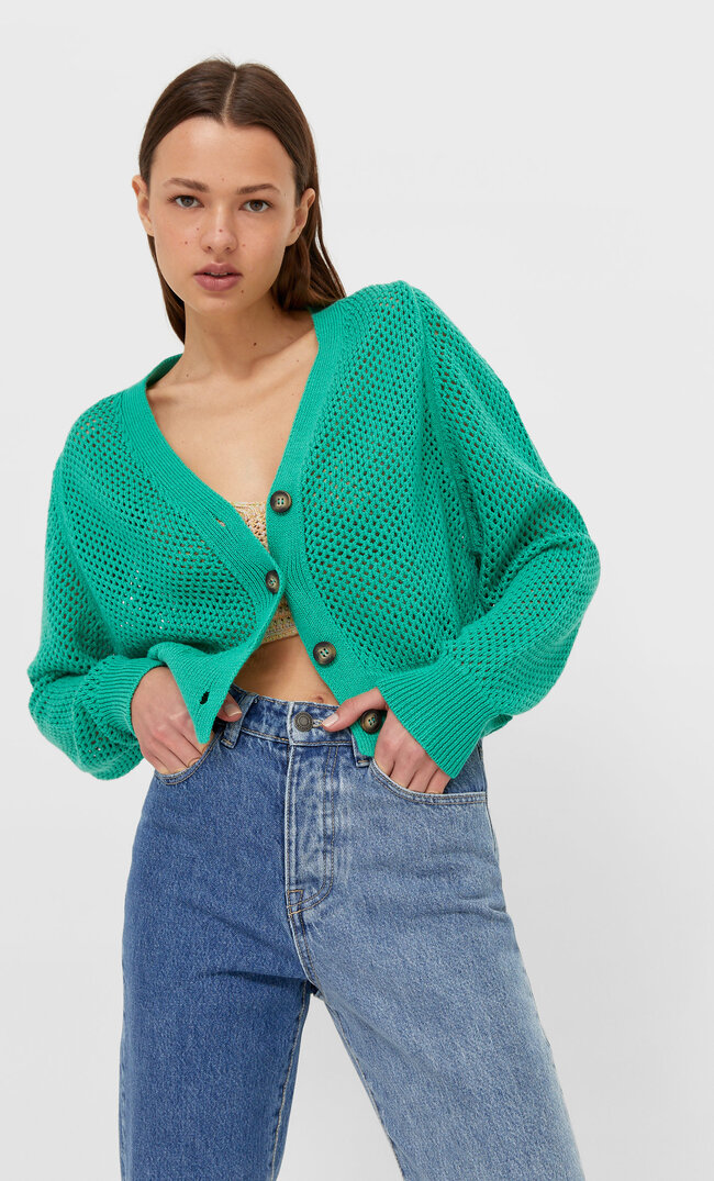 

Stradivarius Cardigan Mit Lochmuster Grün S