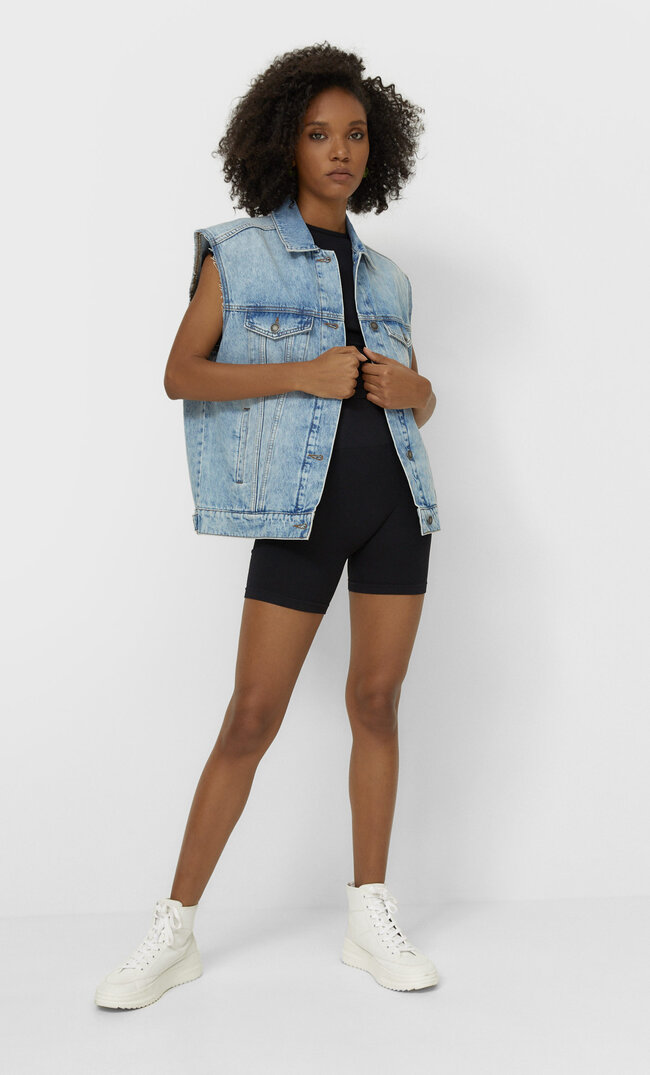 Stradivarius Jeansowa Kamizelka Oversize Kobieta Jasnodenimowy S