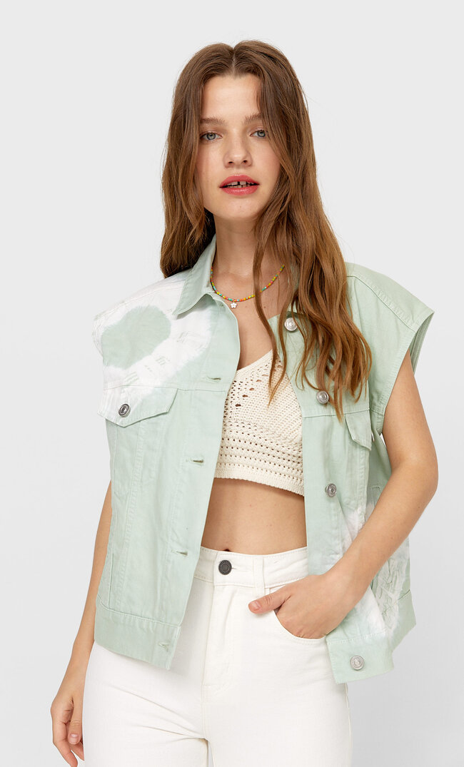

Stradivarius Jeansweste Im Acid-Wash-Look Grün M-L