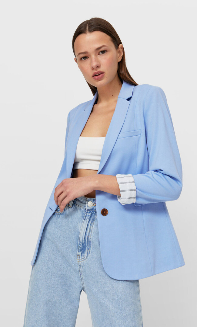 

Stradivarius Basic-Strickblazer Himmelblau Xs