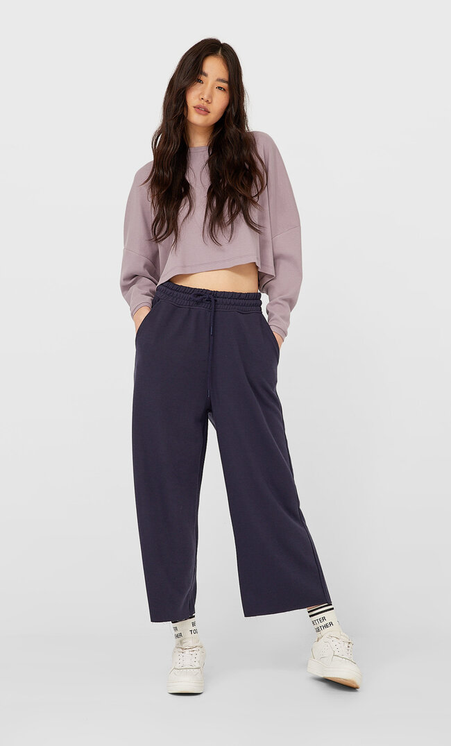 

Stradivarius Spodnie Culotte Z Dzianiny Dresowej Kobieta Morski M