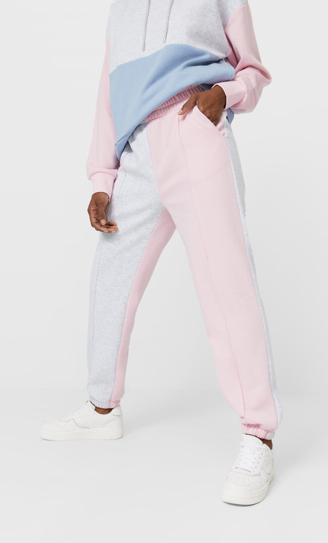 

Stradivarius Spodnie Jogger Z Kolorowymi Panelami Kobieta Popielaty L