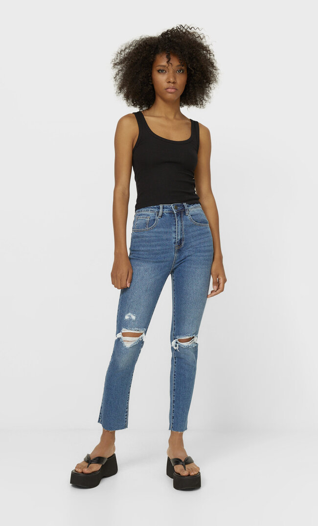 

Stradivarius Jeansy Skinny Fit Z Wysokim Stanem Kobieta Sprany Niebieski 40